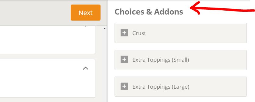 Choices and Add Ons