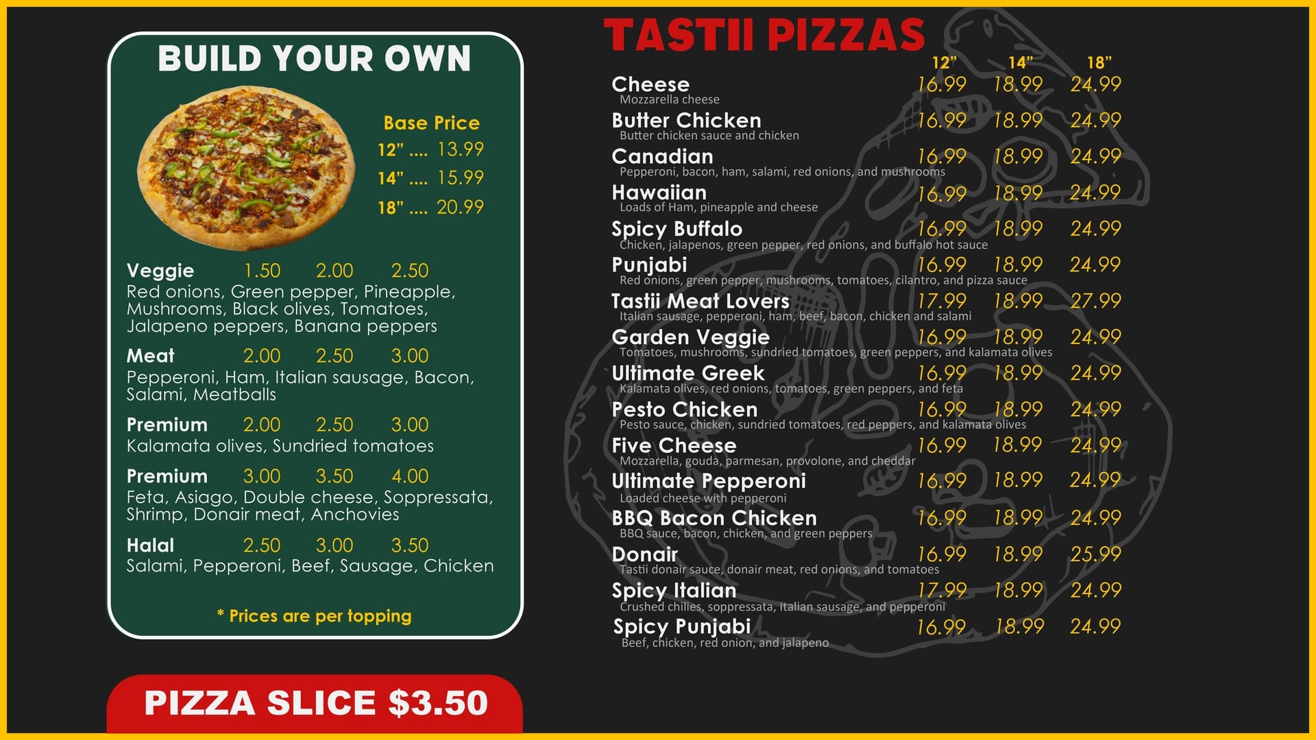 Tastii Donair TV menu - Build Your Own Pizza