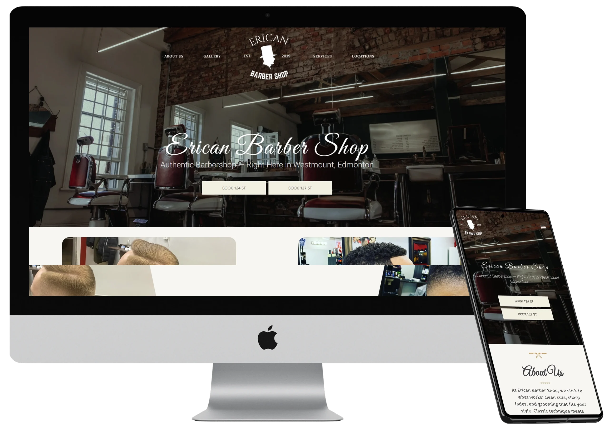 erican barber shop website design with booking